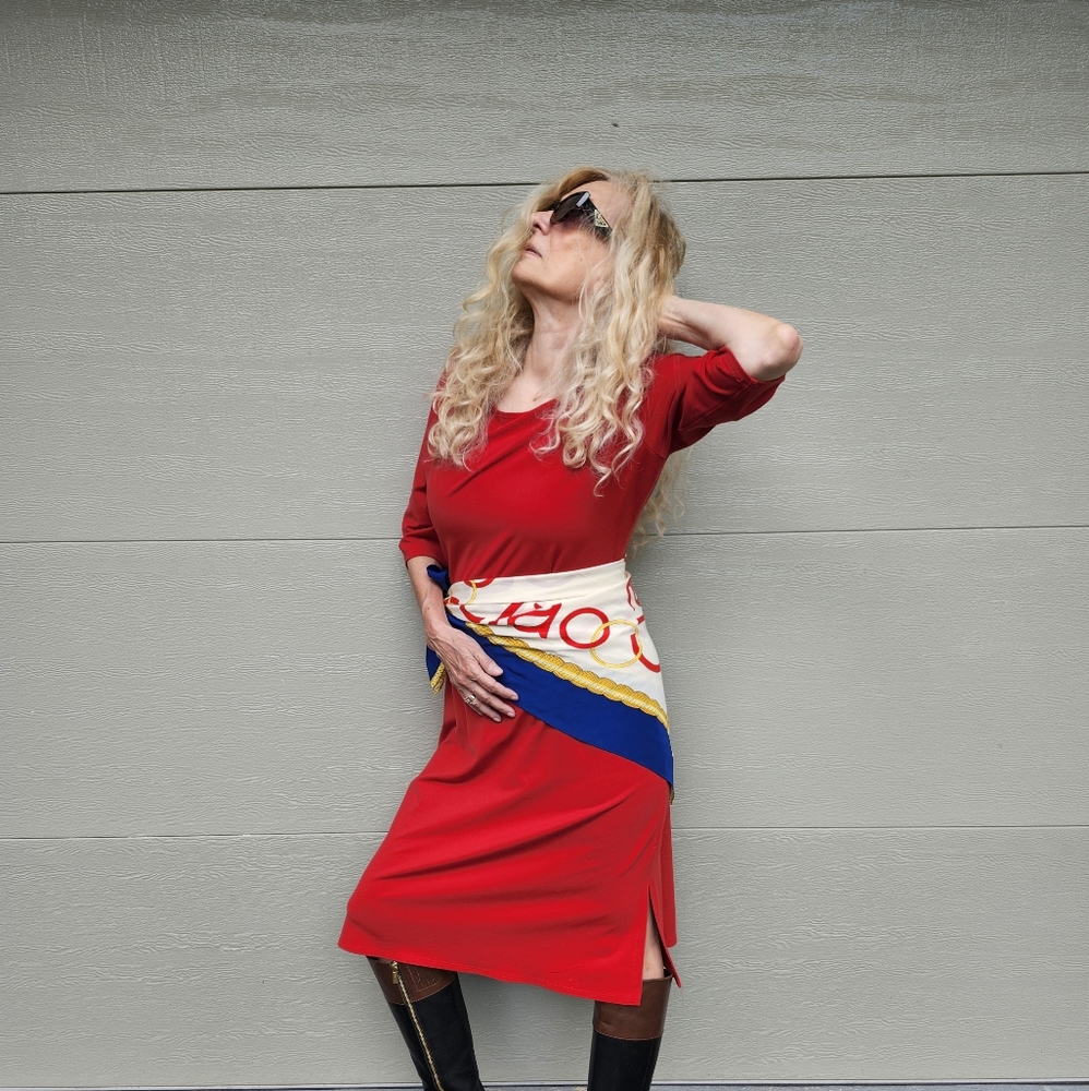 Travel Smith Ex Cond & Pro Cleaned Dress & Vintage Ciao Silk Scarf, PM, $50